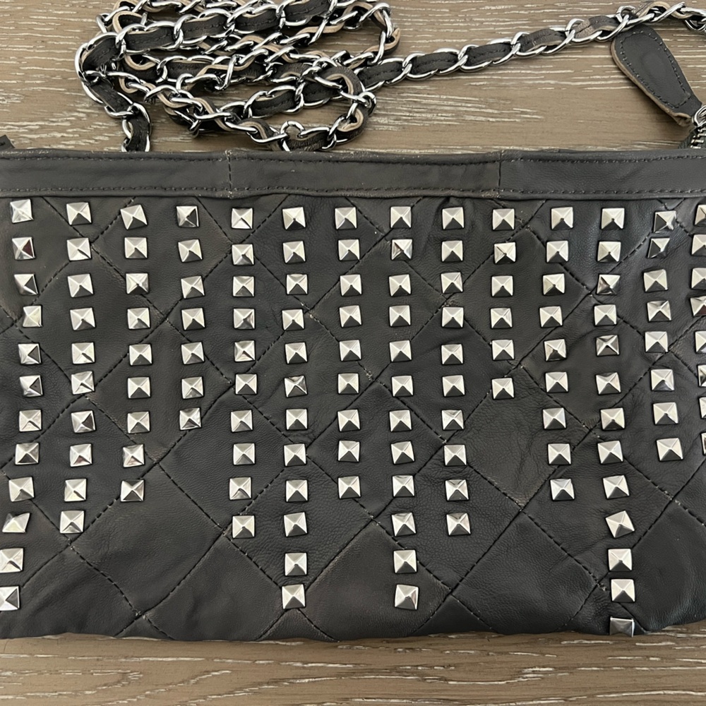 Vintage Lost & Found Crossbody Bag - Grey Leather with Silver Hardware - EUC